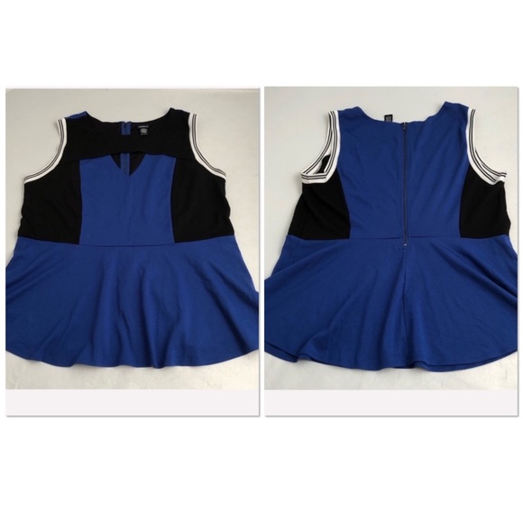 Torrid blue and black color block keyhole sleeveless peplum top - Picture 6 of 7
